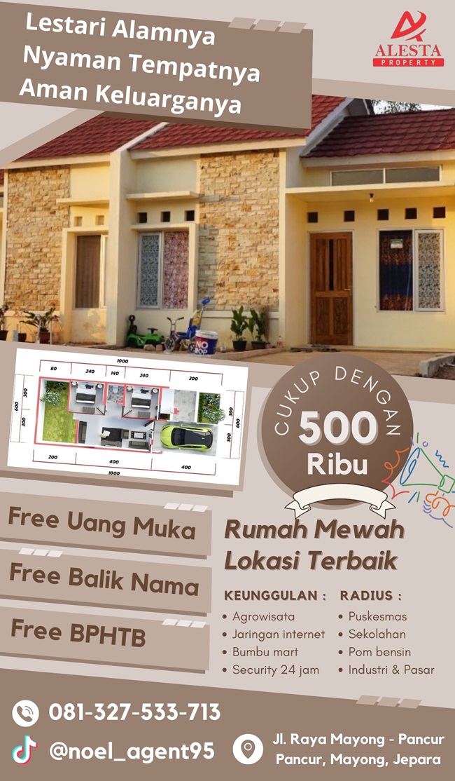 Rumah Subsidi Jepara tanpa Uang Muka Fasilitas Danau Pecici